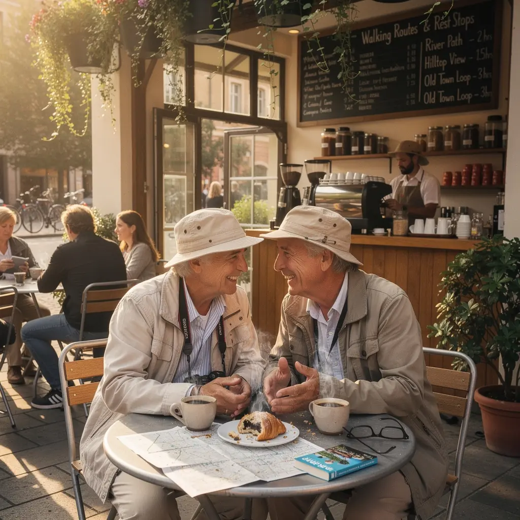 Mapa miasta z zaznaczonymi trasami spacerowymi i miejscami odpoczynku.