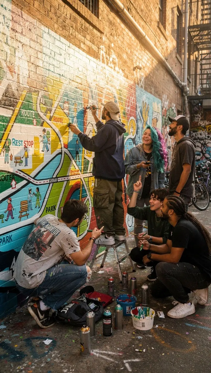 Planowana trasa spacerowa przez malownicze ulice miasta z zaznaczonymi punktami odpoczynku.