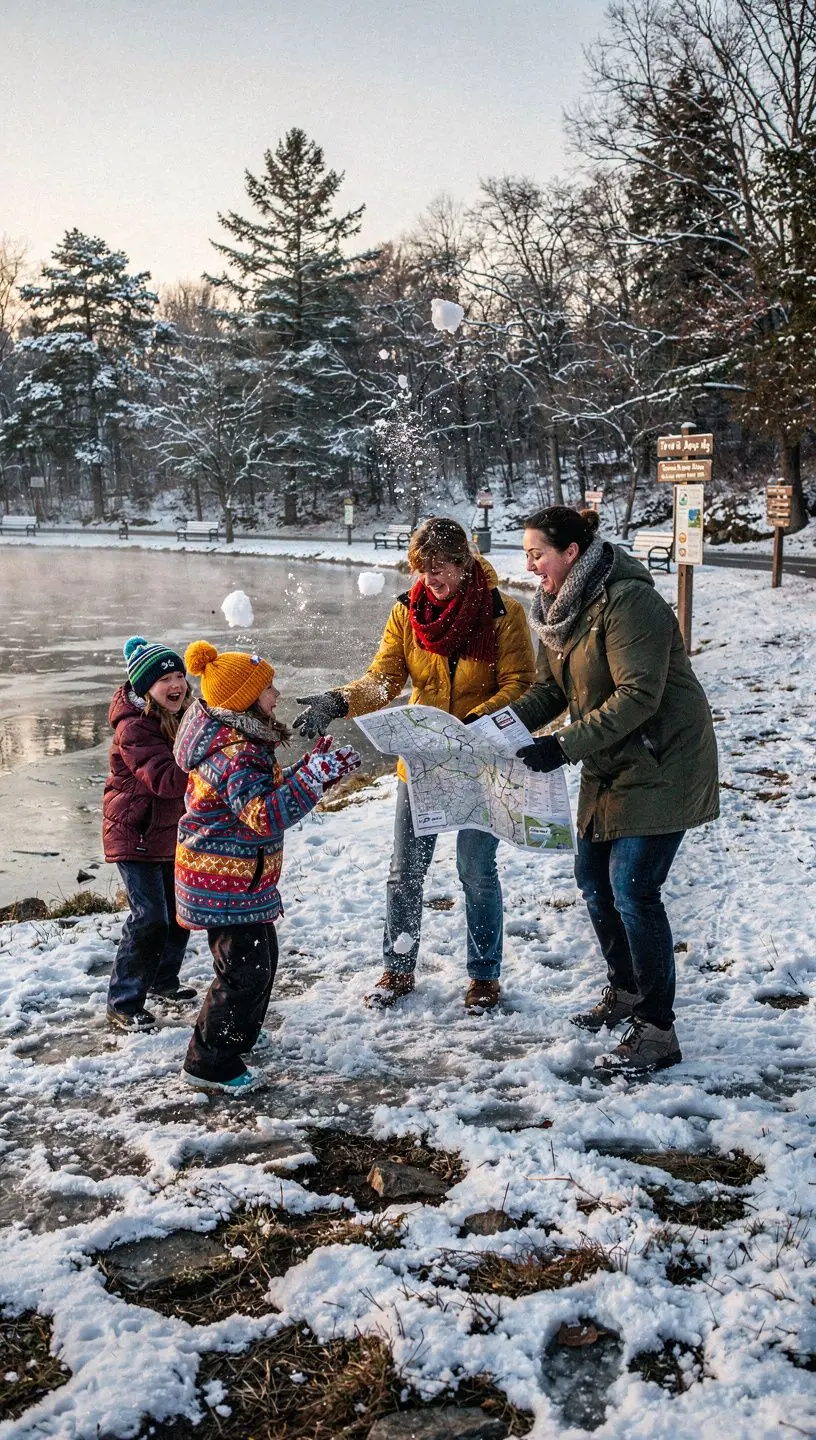 Mapa okolicy z wyznaczonymi trasami spacerowymi i miejscami na przerwę.