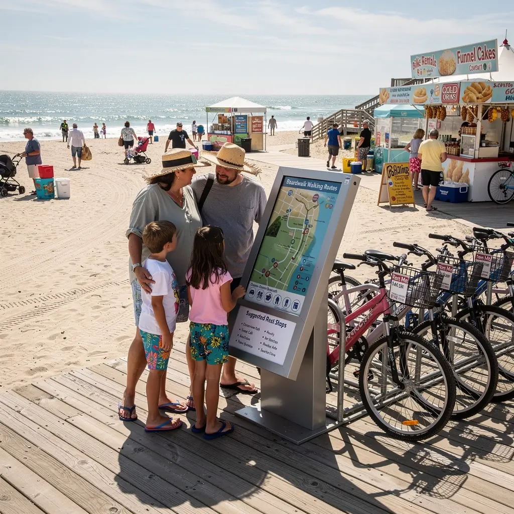 Mapa okolicy z zaznaczonymi punktami odpoczynku i trasami spacerowymi.